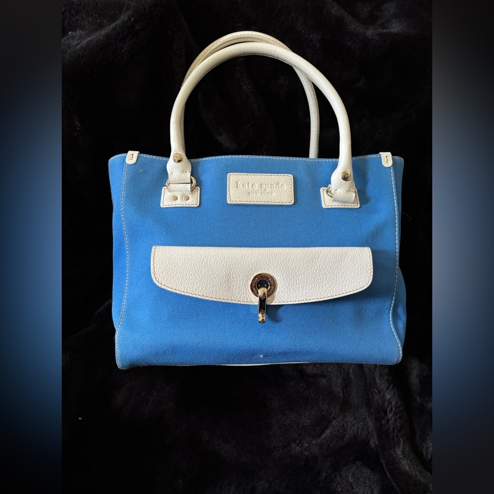 💙Rare Archival Kate Spade Pre-2006 Cerulean and Cream Turn Lock Satchel💙